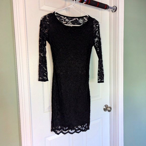 BEBE Midi Cocktail Long Sleeve Vintage Black Dress - Picture 3 of 8